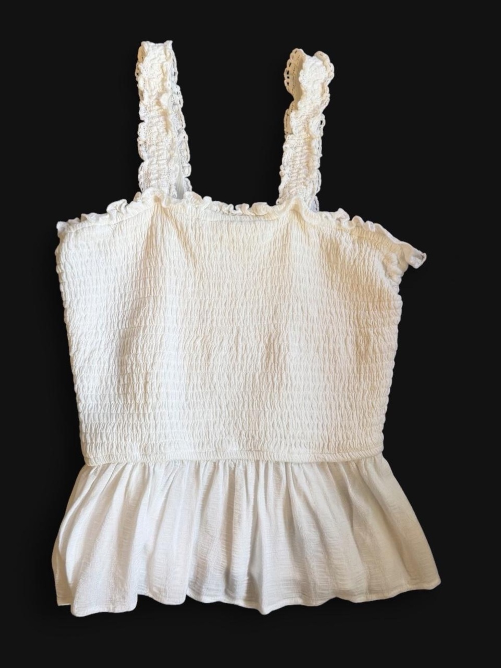 White Smocked Peplum Tank Top